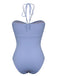Sky Blue 1970s Solid Drawstring Bandeau Swimsuit