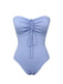 Sky Blue 1970s Solid Drawstring Bandeau Swimsuit