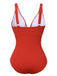 Red 1950s Solid Deep V One-Piece Swimsuit