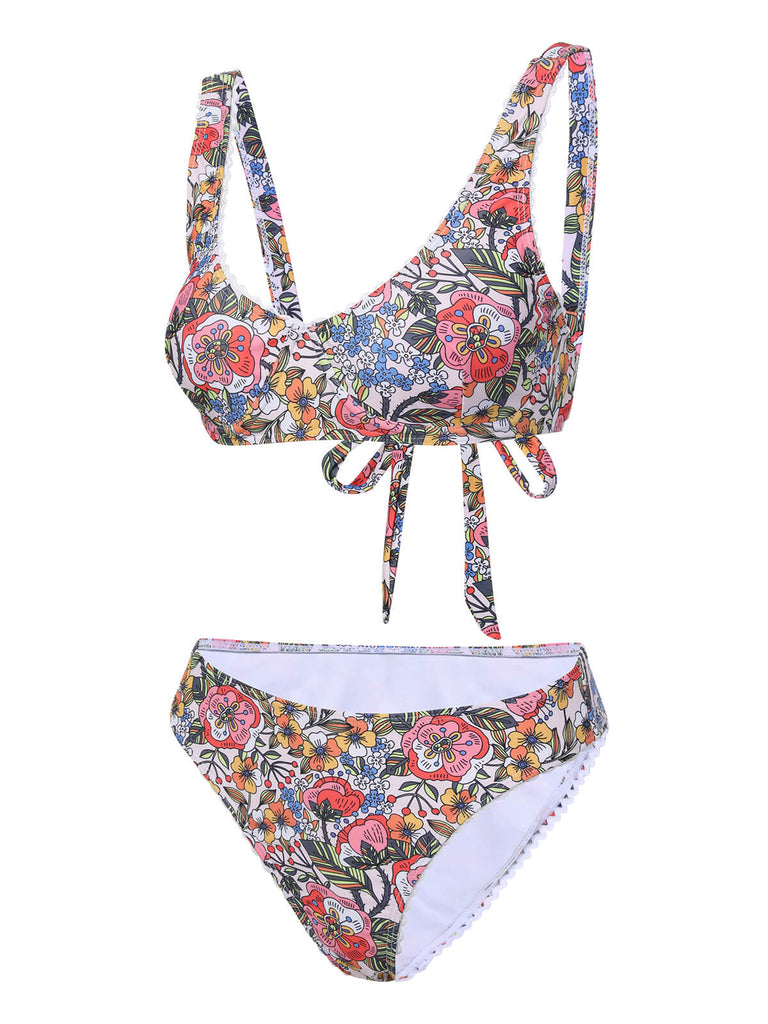 1940s Hippie Floral Wide Strap Swimsuit