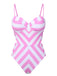 Pink 1940s Striped Bandeau One-Piece Swimsuit