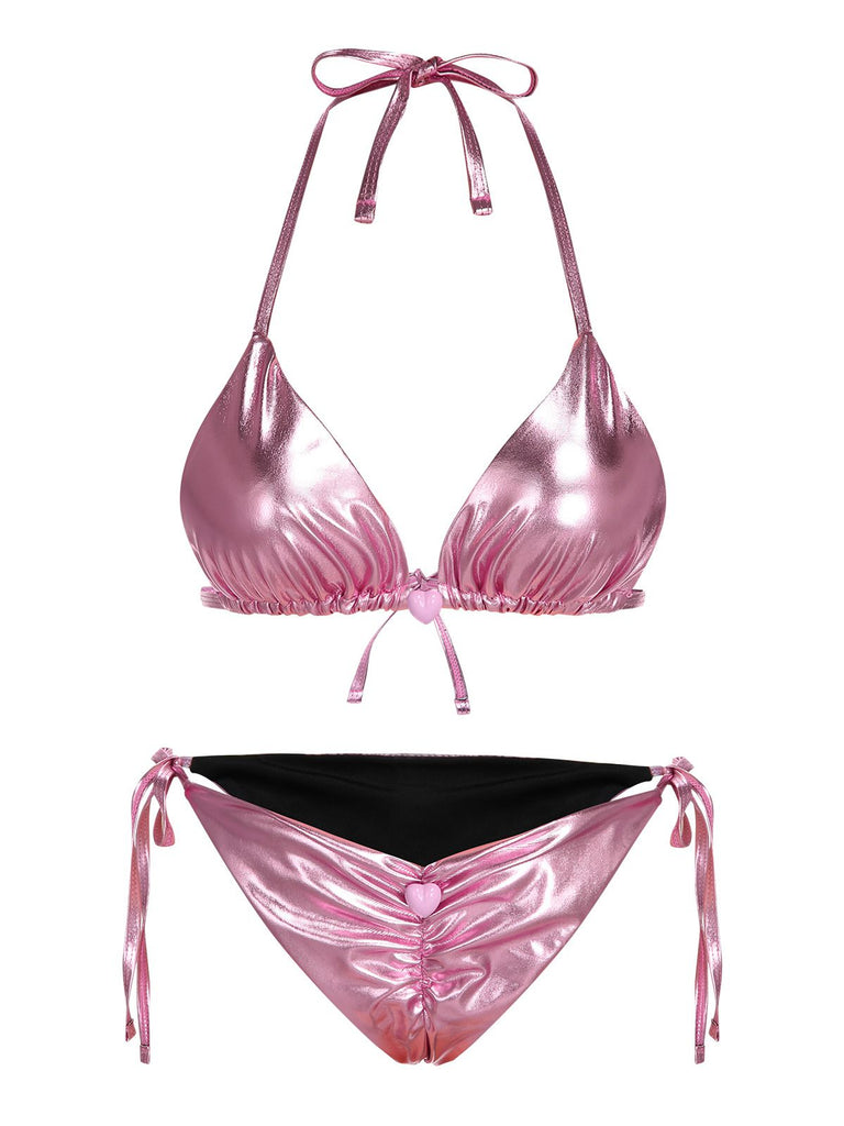 Pink 1970s Metallic 3D Heart Swimsuit