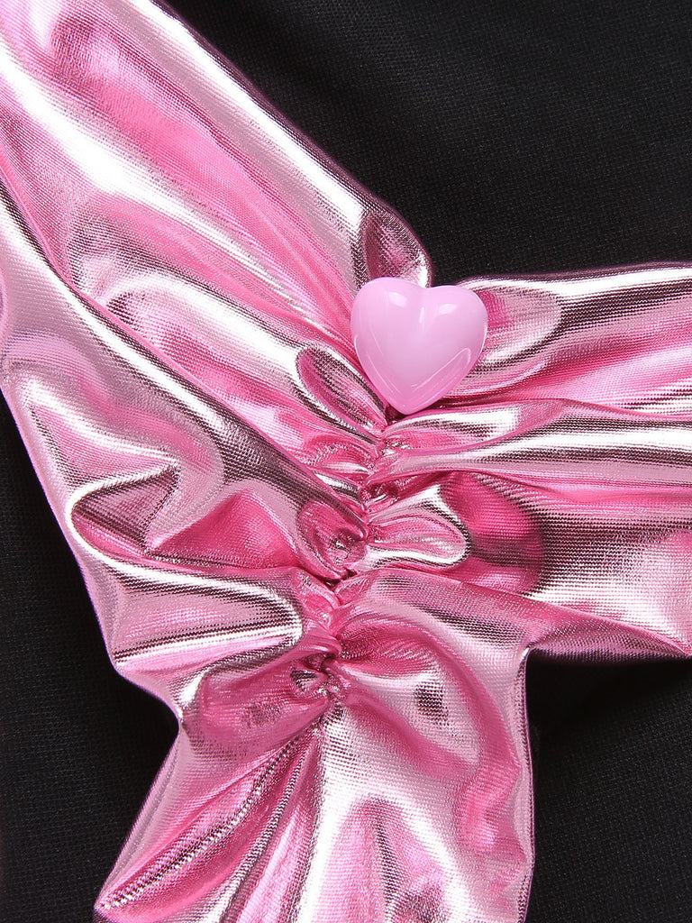 Pink 1970s Metallic 3D Heart Swimsuit