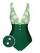 Green 1940s Daisy Patchwork One-Piece Swimsuit