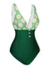 Green 1940s Daisy Patchwork One-Piece Swimsuit