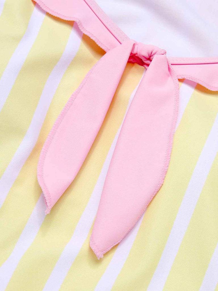 Yellow & Pink 1940s Stripe One-Piece Swimsuit