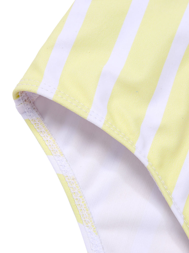 Yellow & Pink 1940s Stripe One-Piece Swimsuit