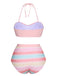 Multicolor 1960s Rainbow Mesh Bow Swimsuit