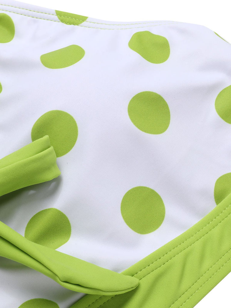 [Pre-Sale] Green 1950s Polka Dot V-Neck Swimsuit