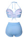 Blue 1950s Halter Bow Stripes Swimsuit