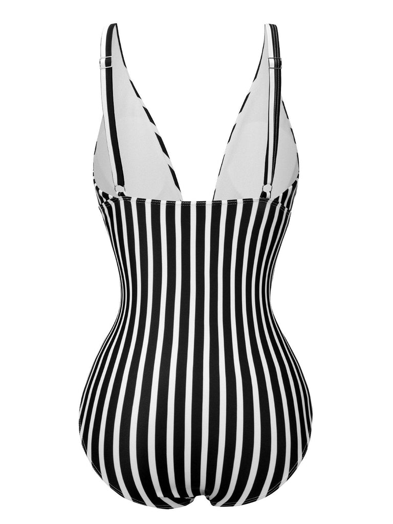 1950s Stripes Spaghetti Strap One-Piece Swimsuit