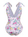 Lavender 1940s Floral Shoulder Tie Swimsuit