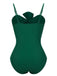 Dark Green 1940s Bow Spaghetti Strap Swimsuit