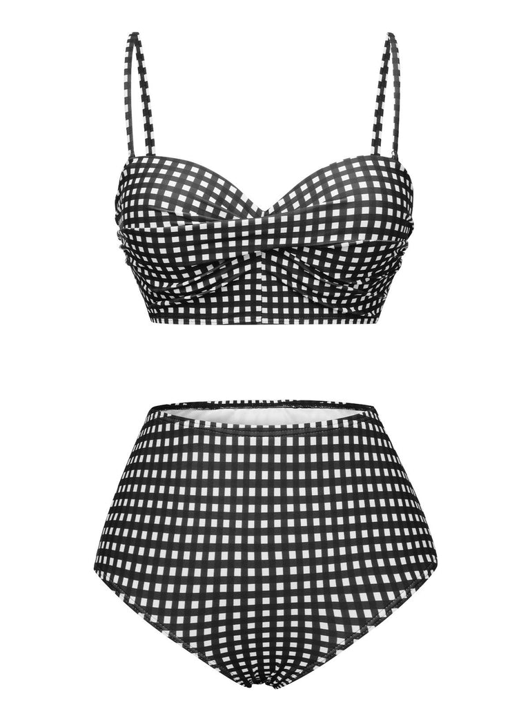 1950s Gingham Plaid Suspender Swimsuit