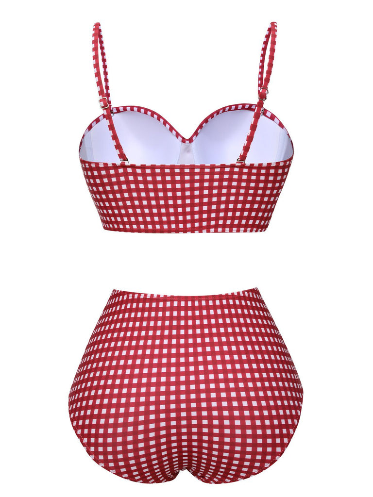 1950s Gingham Plaid Suspender Swimsuit