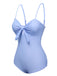 Blue 1950s Plaid Knot Strap Swimsuit