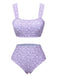 Lavender 1950s Floral Wide Strap Swimsuit