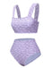 Lavender 1950s Floral Wide Strap Swimsuit