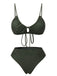 Army Green 1950s Solid Drawstring Halter Bikini