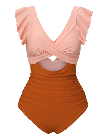 Skin & Orange 1940s Ruffle Cutout Swimsuit