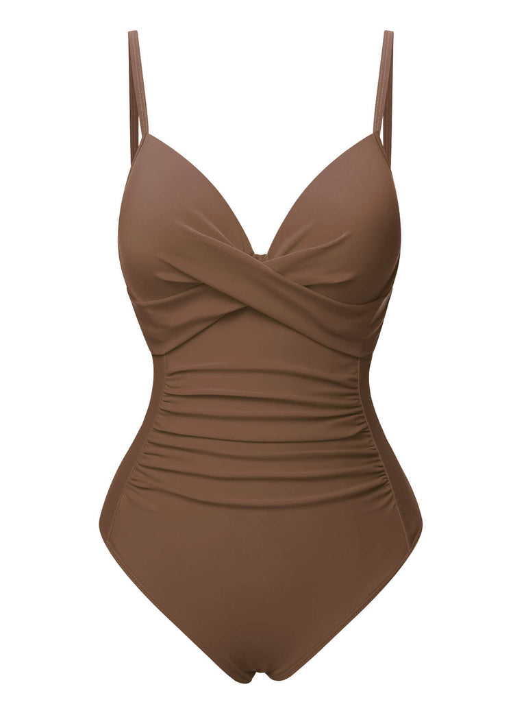 1940s Solid Bandage One-Piece Swimsuit