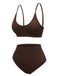 Brown 1950s Spaghetti Strap Solid Swimsuit