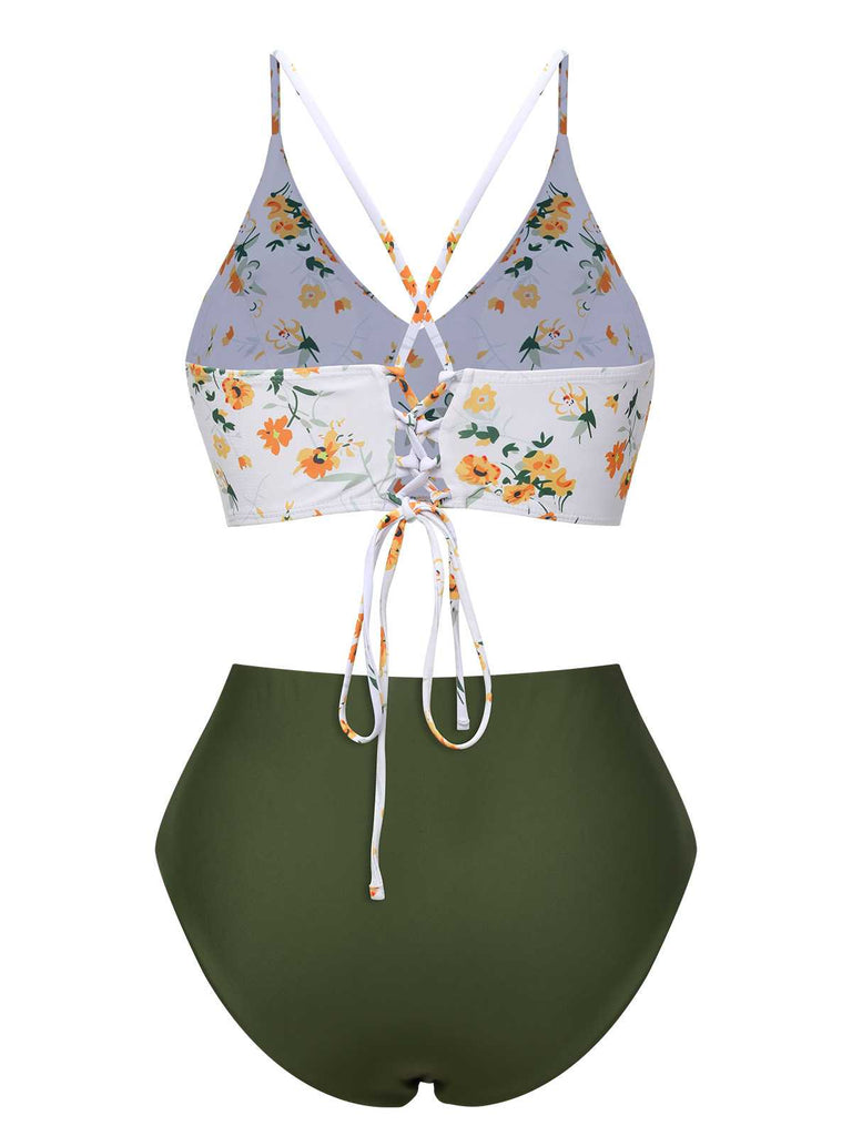 1950s Spaghetti Strap Floral Swimsuit
