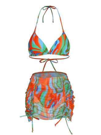 1970s Colorful Swimsuit & Drawstring Skirt Cover Up