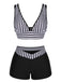 Black 1950s Stripe Binding V-Neck Swimsuit