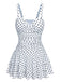 White 1950s Spaghetti Strap Polka Dots Swimsuit