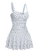 White 1950s Spaghetti Strap Polka Dots Swimsuit