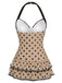 Brown 1940s Halter Polka Dots Bow Swimsuit