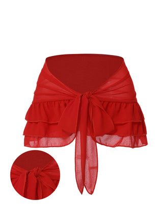[US Warehouse] Red 1960s Solid Chiffon Skirt Cover-Up