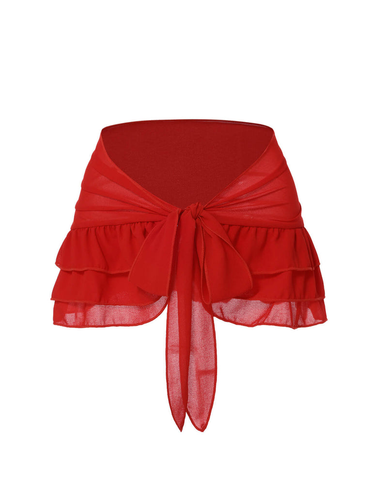 [Pre-Sale] Red 1960s Solid Chiffon Skirt Cover-Up