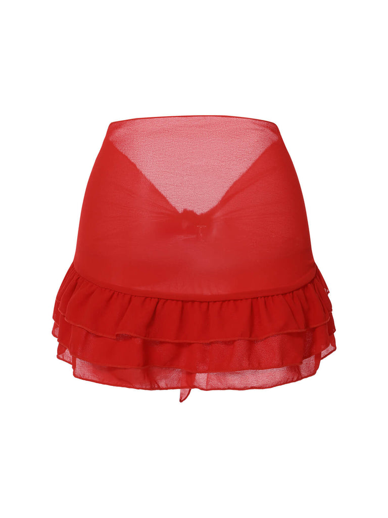 [Pre-Sale] Red 1960s Solid Chiffon Skirt Cover-Up