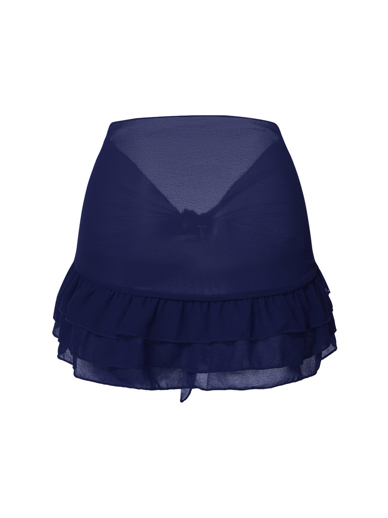 [US Warehouse] Red 1960s Solid Chiffon Skirt Cover-Up