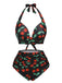 Black 1960s Halter Cherry Swimsuit