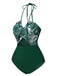 Green 1940s Tropical Hollow Out One-Piece Swimsuit