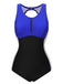 Blue Black White 1930s Color Block Swimsuit