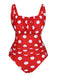 1940s Polka Dots Wrinkle Strap Swimsuit