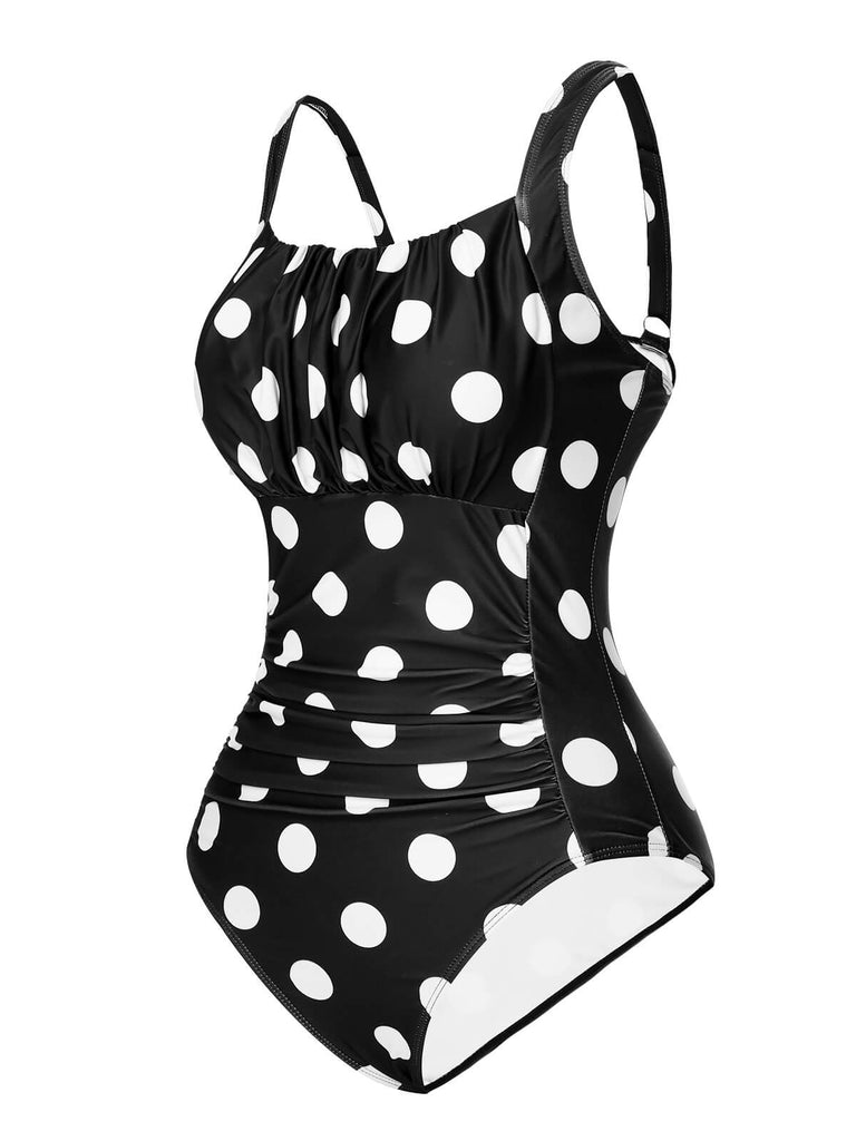 1940s Polka Dots Wrinkle Strap Swimsuit