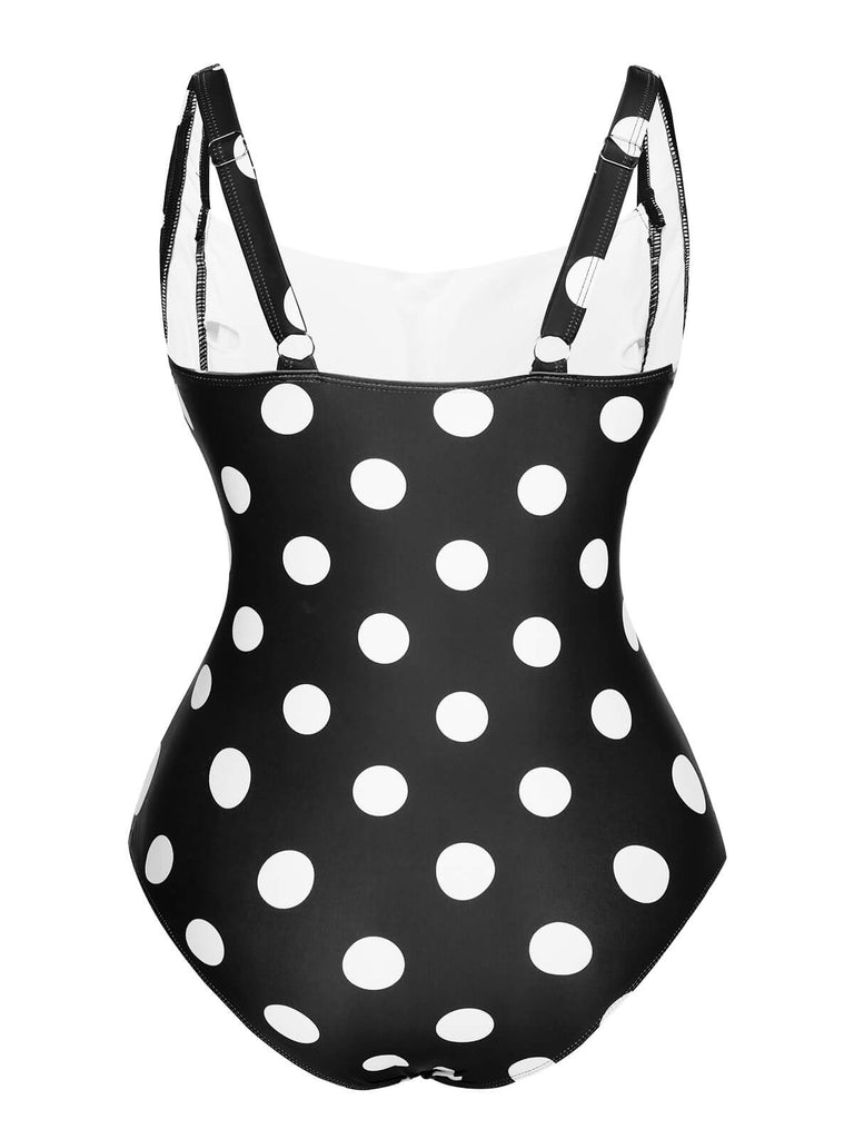 1940s Polka Dots Wrinkle Strap Swimsuit