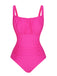 Pink 1940s Solid Wrinkle Strap Swimsuit