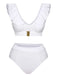 White 1950s Ruffles Solid Swimsuit