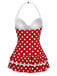 Red 1940s Polka Dots Halter One-Piece Swimsuit