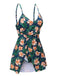 Green 1950s Spaghetti Strap Floral Swimsuit