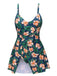 Green 1950s Spaghetti Strap Floral Swimsuit