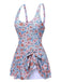 1950s Floral Knot Wide Strap Skirt Swimsuit