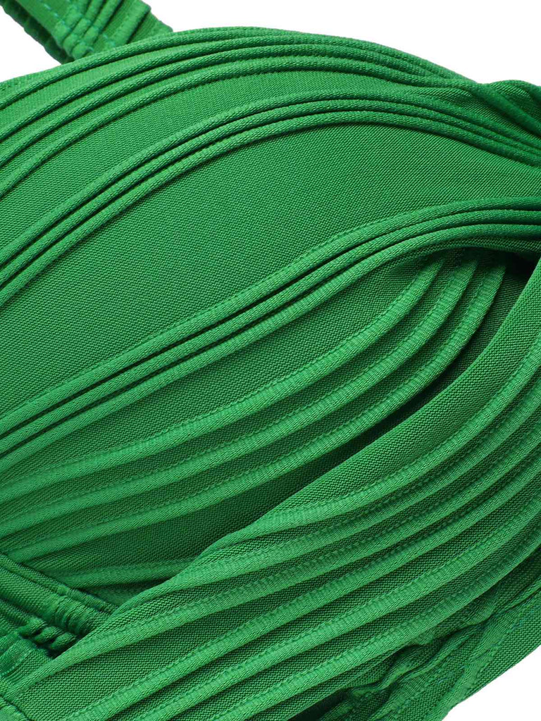 Green 1960s Pleated Solid Swimsuit