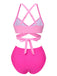 Pink 1960s Solid Strap Bandage Bikini Set